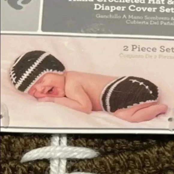Hand Crocheted Hat & Diaper Cover Set Football - Picture 3 of 3